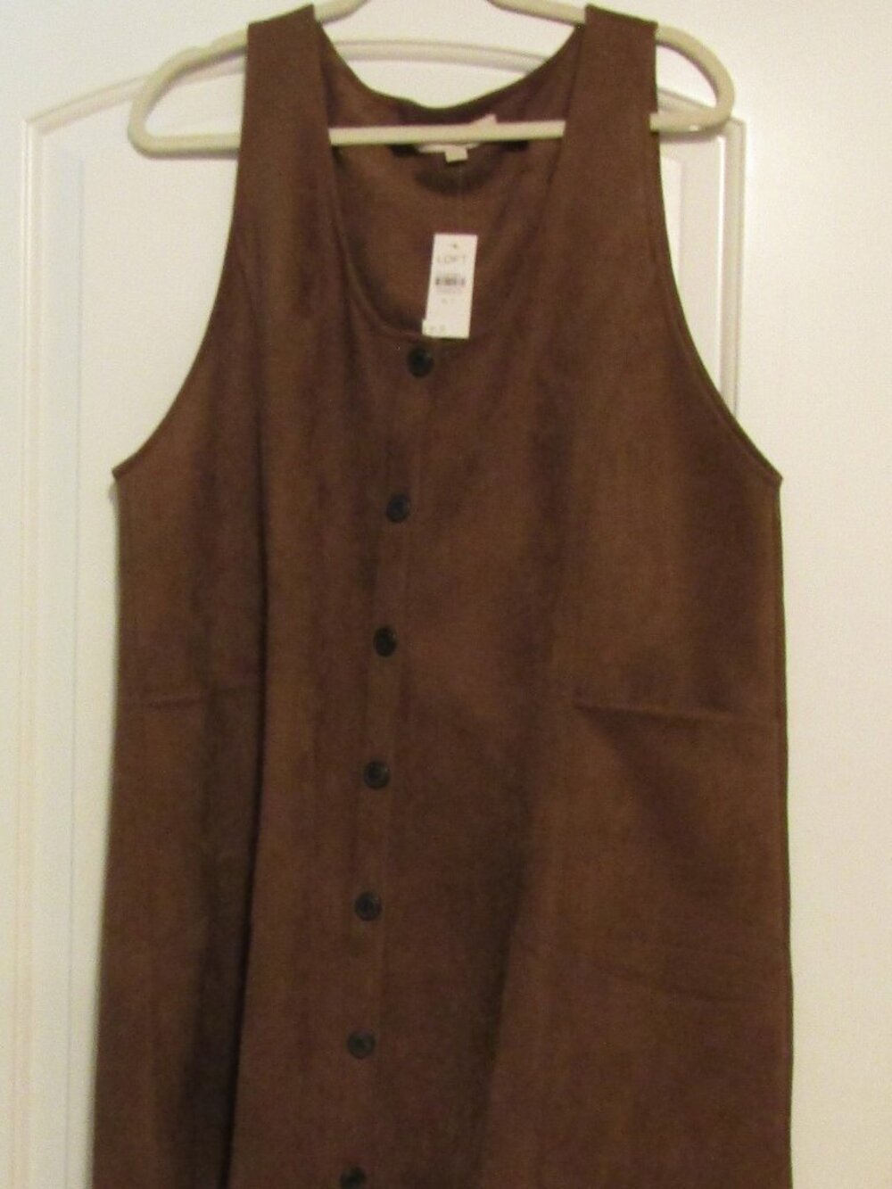 New Wit Tags LOFT FAUX BROWN SUEDE BUTTON DOWN Pocket Dress Jumper Size XL Tall